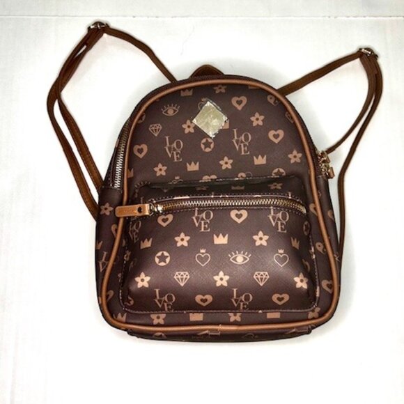 Claire's LOVE Mini Backpack Brown and Tan NEW! - Picture 1 of 6